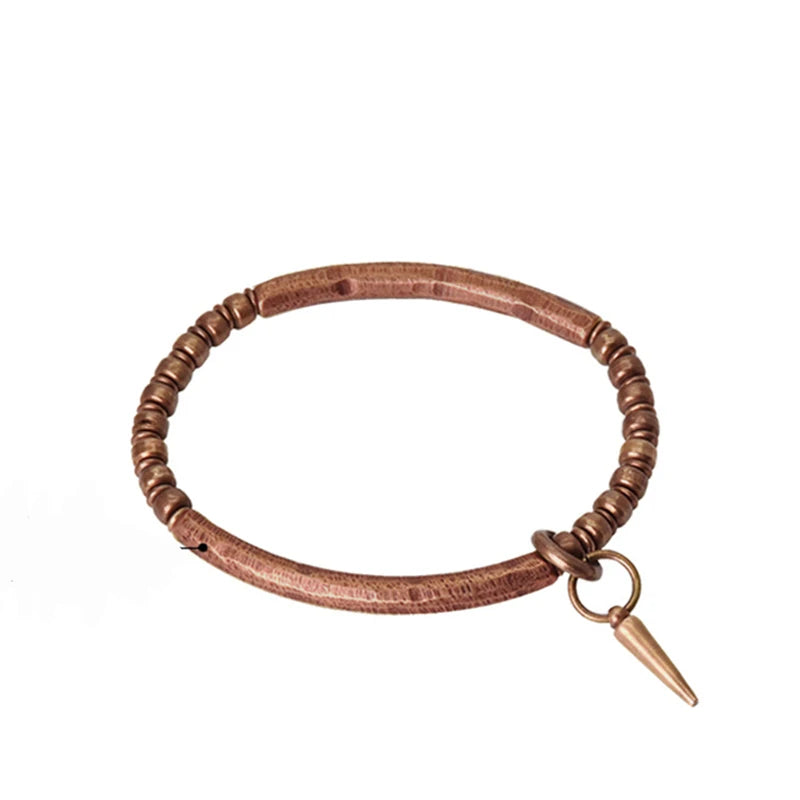 Unisex Copper Bracelet Viking Hammered Metal Jewelry Retro Oxidized Street Style Gift