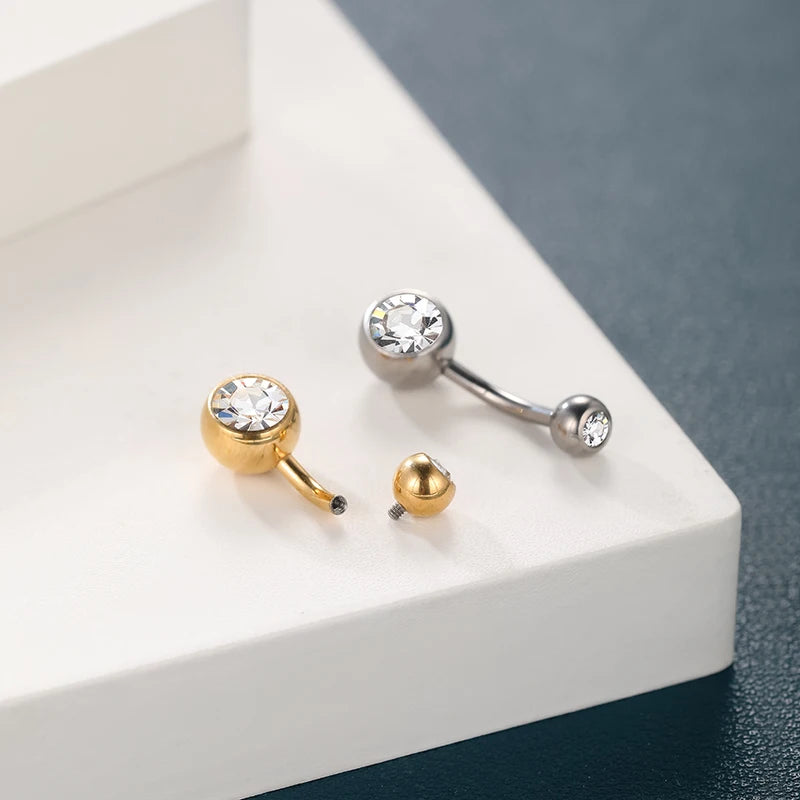 Titanium Belly Button Rings 14G Navel Piercing with CZ Gems 6-12mm - Gold & Silver