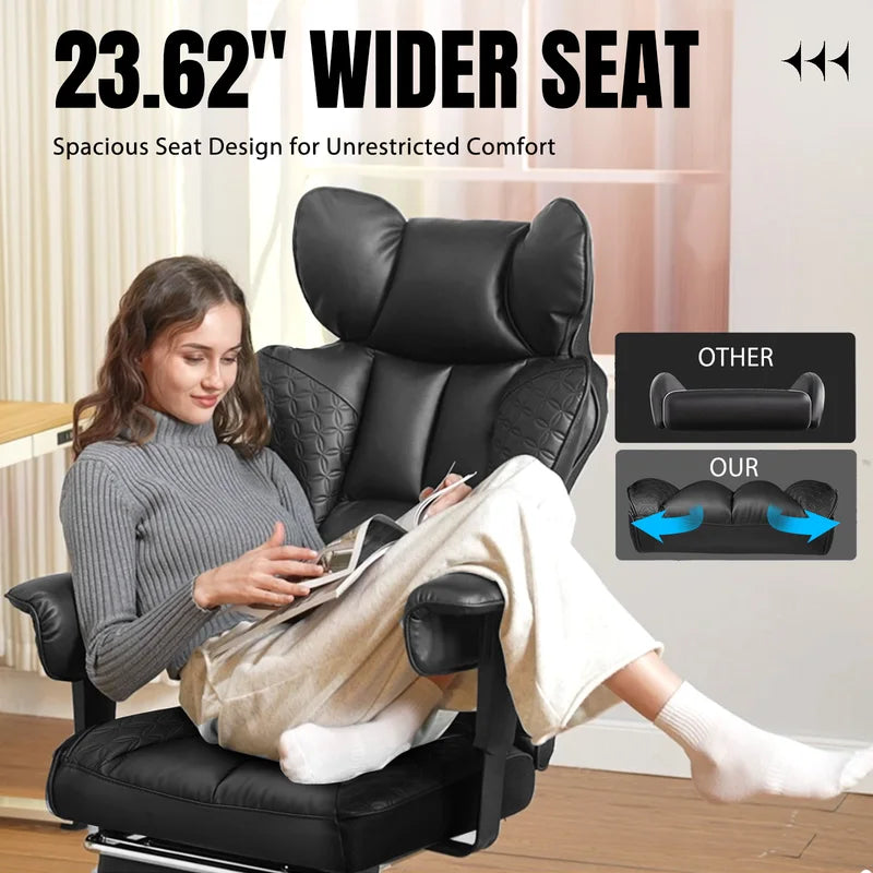Ergonomic Leather Office Chair with Footrest & Adjustable Armrests