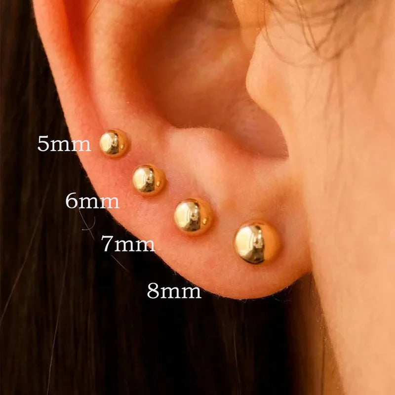 Ball Design Stud Earrings Set - Stainless Steel & 18K Gold Plated Jewelry