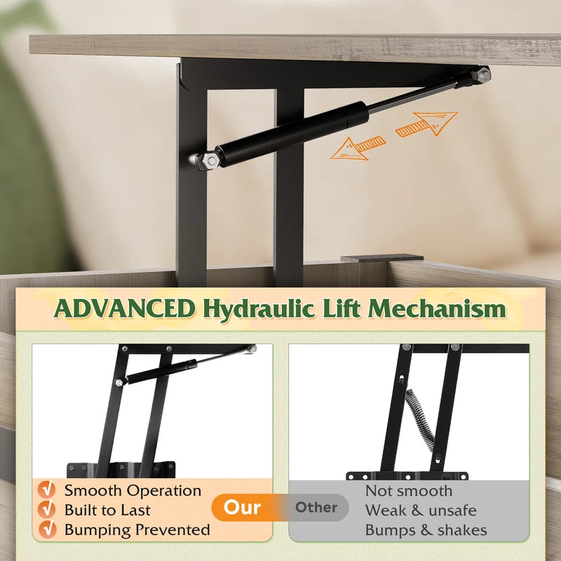 Lift Top Coffee Table with Hidden Storage and Sliding Barn Door - Modern Living Room Center Table