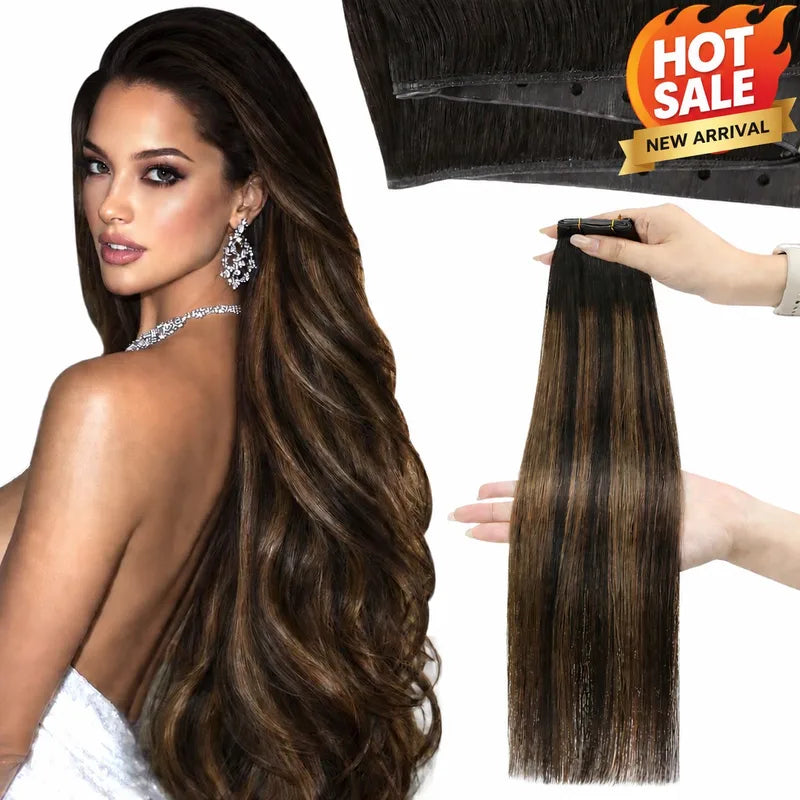 Human Hair Weft Extensions - Invisible PU Hole, Soft & Natural Look, 50G
