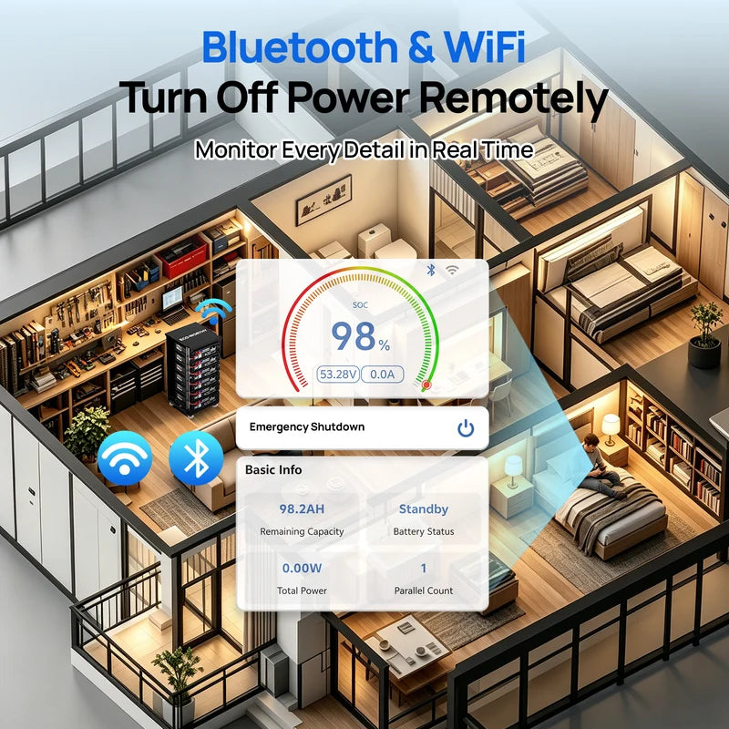 48V 100Ah LiFePO4 Lithium Battery with Bluetooth for Home & Server Rack