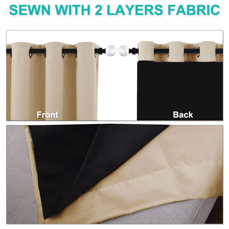 Blackout Curtains for Living Room & Bedroom, 3-Layer Insulated Thick Window Drapes