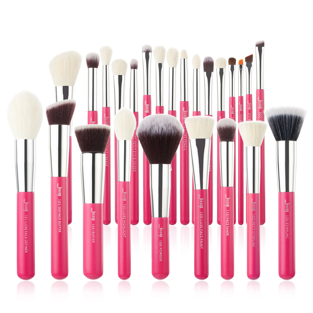 Professional 25-Piece Makeup Brush Set with Natural & Synthetic Hair - Rose-Carmin