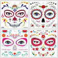 Halloween Temporary Tattoos Sticker Set Waterproof Skull & Day Of The Dead Designs