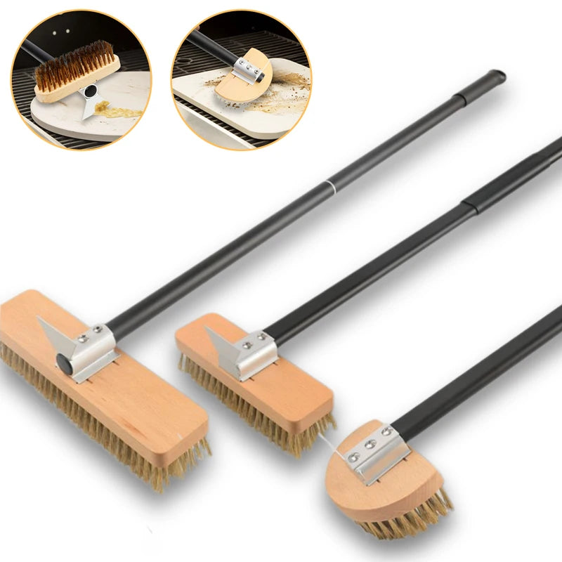Pizza Oven Brush Copper Bristle Grill Cleaning Tool Long Handle Kitchen Brush