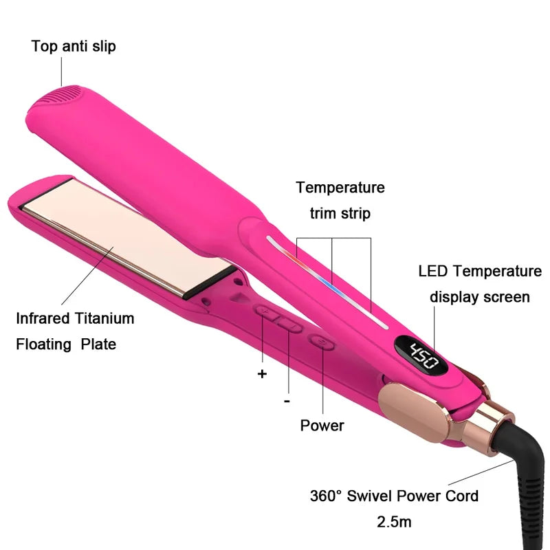 Infrared Titanium Hair Straightener & Curler 2-in-1 Flat Iron Pink 450℉