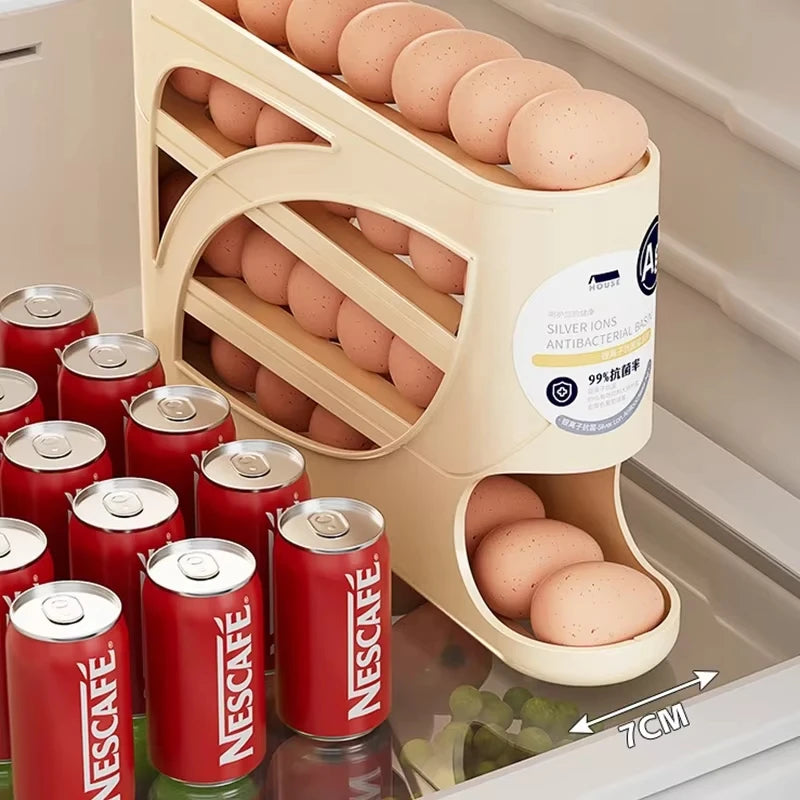 4-Tier Sliding Egg Dispenser Organizer - Space-Saving Fridge & Countertop Holder