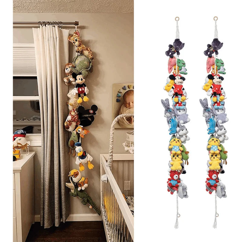 Cotton Toy Display Chain with Metal Clips - Wall Organizer for Dolls Hats Photos