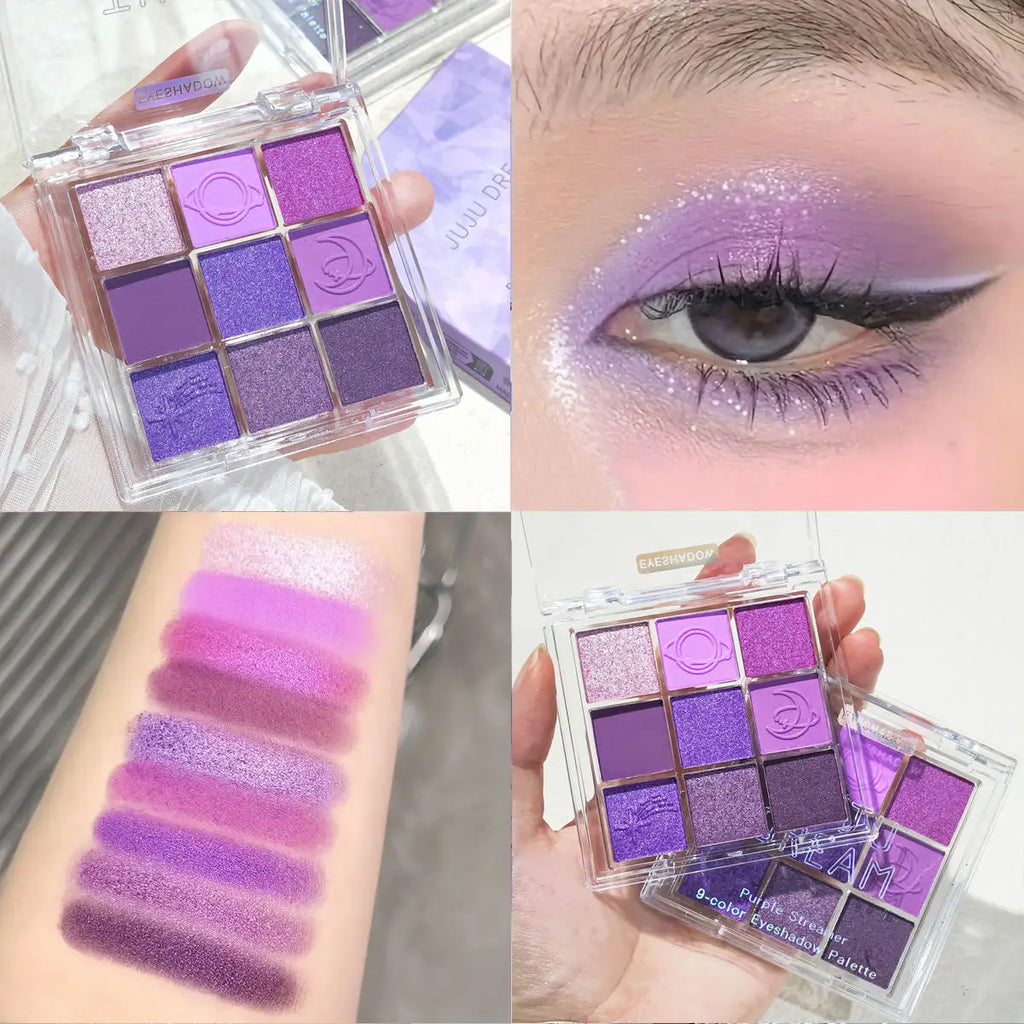 9-Color Purple and Pink Eyeshadow Palette - Waterproof Long-Lasting Matte & Shimmer Finishes