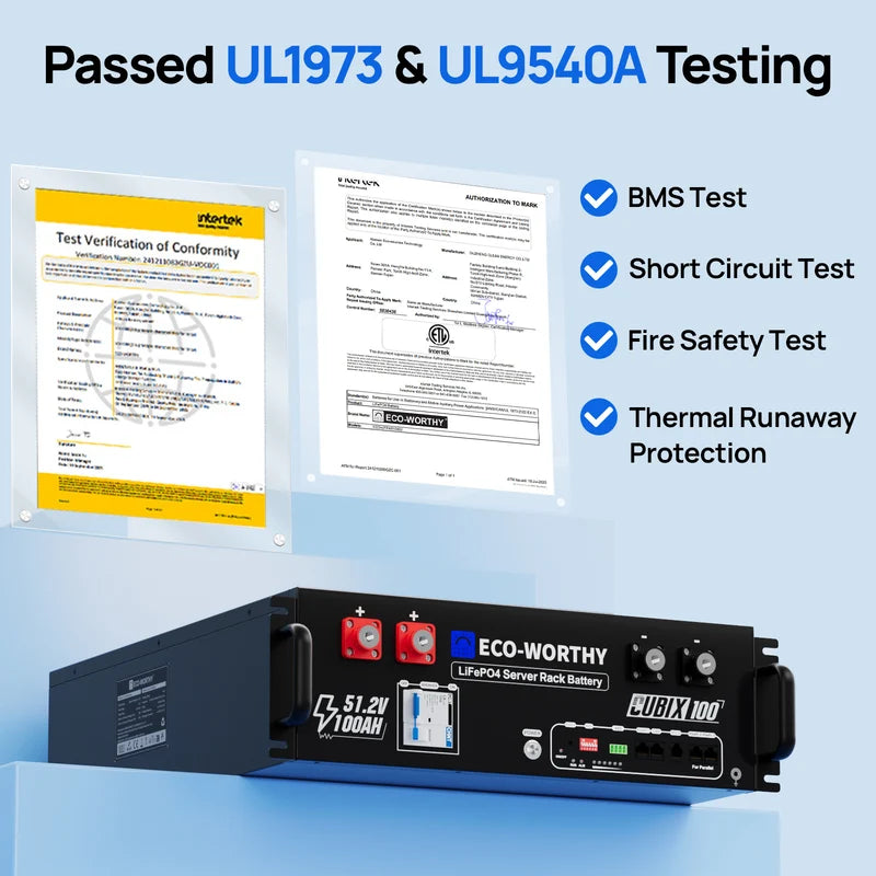 48V 100Ah LiFePO4 Lithium Battery with Bluetooth for Home & Server Rack