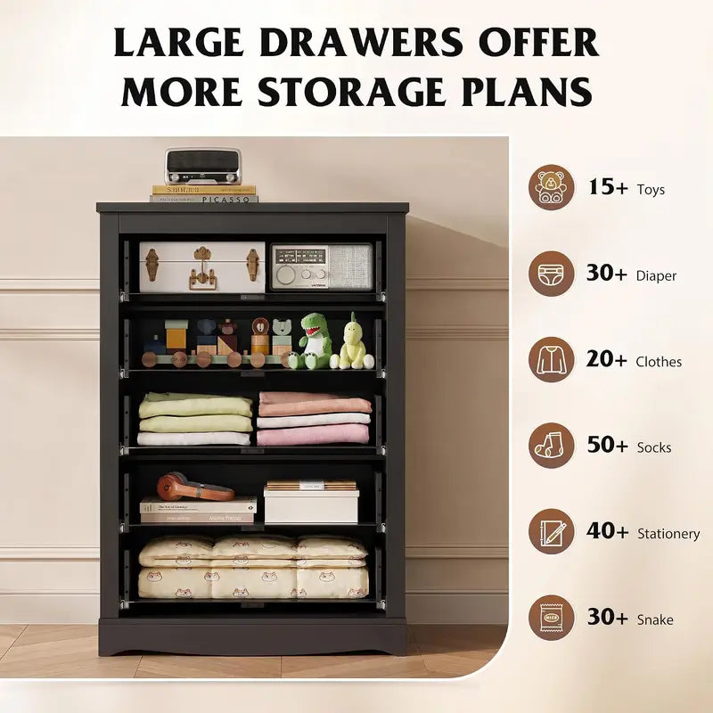 5-Drawer Dresser with Anti-Tip Safety, Large Capacity Modern Bedroom Storage