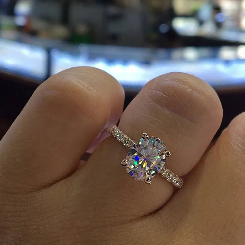Moissanite Engagement Ring 1-3 Carats Oval Cut Sterling Silver 18K White Gold Plated