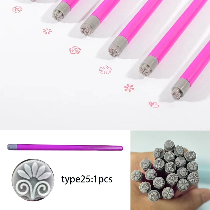 Detachable Nail Art Stamp Pen with Floral Butterfly Pattern for Manicure Crafting