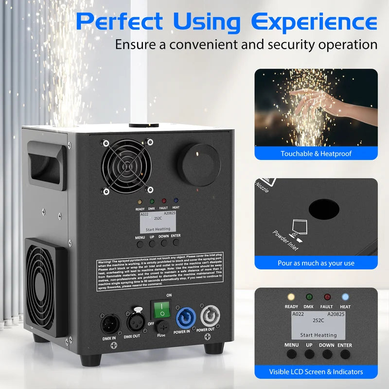800W Cold Spark Machine for Stage Effects DMX & Wireless Control