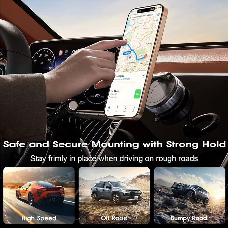 Magnetic Car Phone Holder with 360° Rotation & Vacuum Suction Mount – Universal Dashboard & Windshield Mount