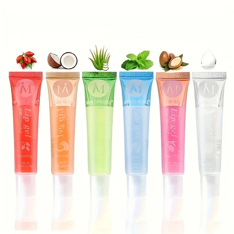 Moisturizing Lip Gloss Set with Rosehip, Argan & Peppermint - Translucent Plumping Lip Oils