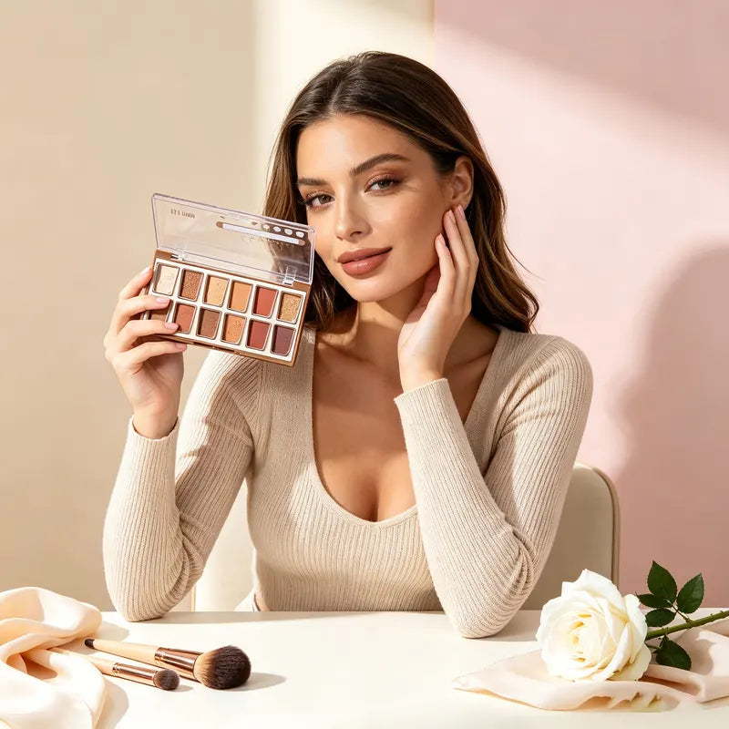 12 Colors Eyeshadow Palette Matte & Shimmer Creamy Powder with Dessert Embossed Pattern, Long Lasting Waterproof Makeup for Daily & Party Looks