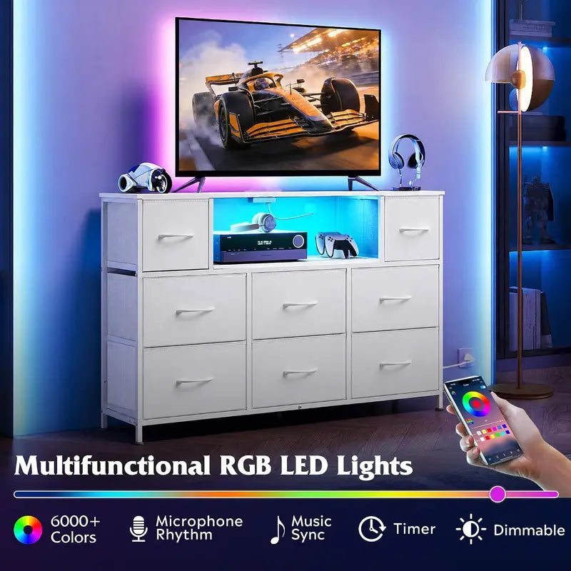 LED TV Stand with 8 Drawers for 55 Inch TV, Multi-Color RGB Lighting