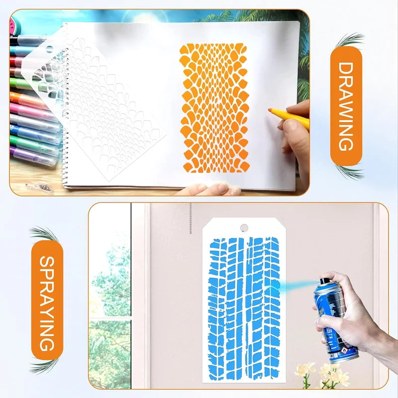 Texture Pattern Painting Stencil Set - 8 Reusable Wall, Wood, Fabric Decor