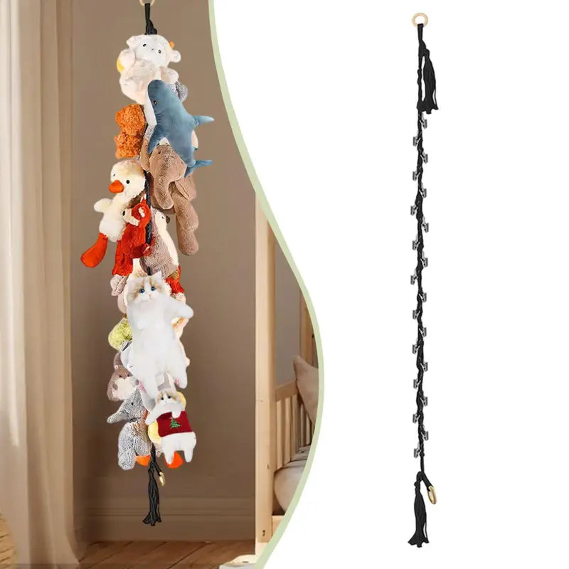 Cotton Toy Display Chain with Metal Clips - Wall Organizer for Dolls Hats Photos