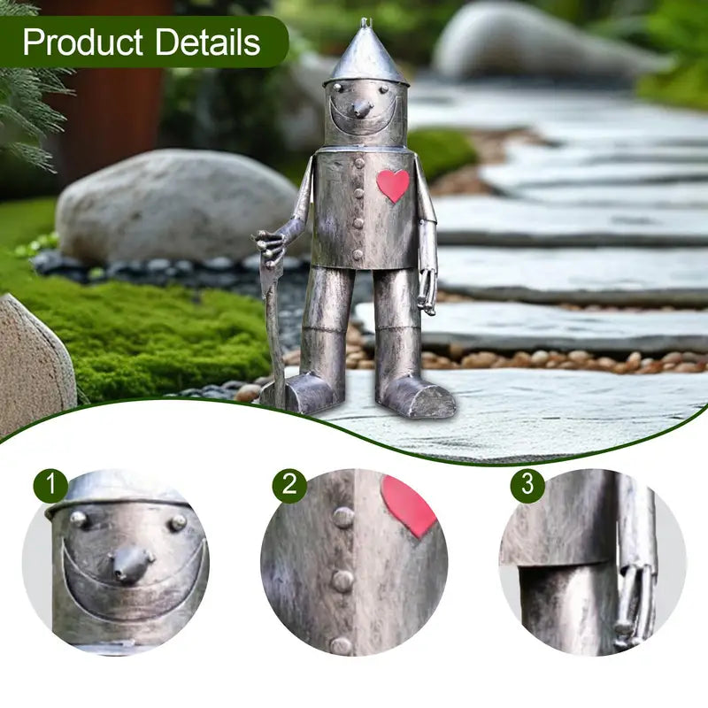 Whimsical Tin Man Garden Statue - Outdoor Yard Decor & Lawn Ornament