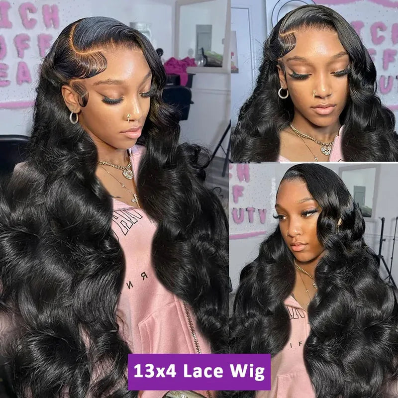 Body Wave Human Hair 13x4 HD Lace Frontal Wig - Pre Plucked, Full Lace, Black