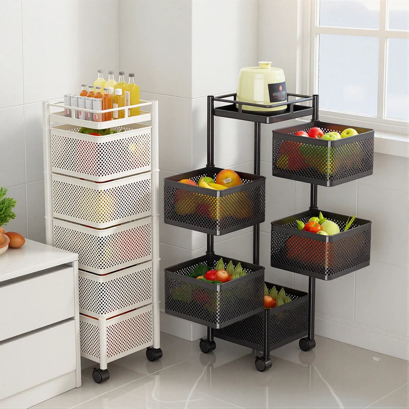 Multi-Functional Rotating Storage Rack - Mobile Floor Shelving for Kitchen and Home