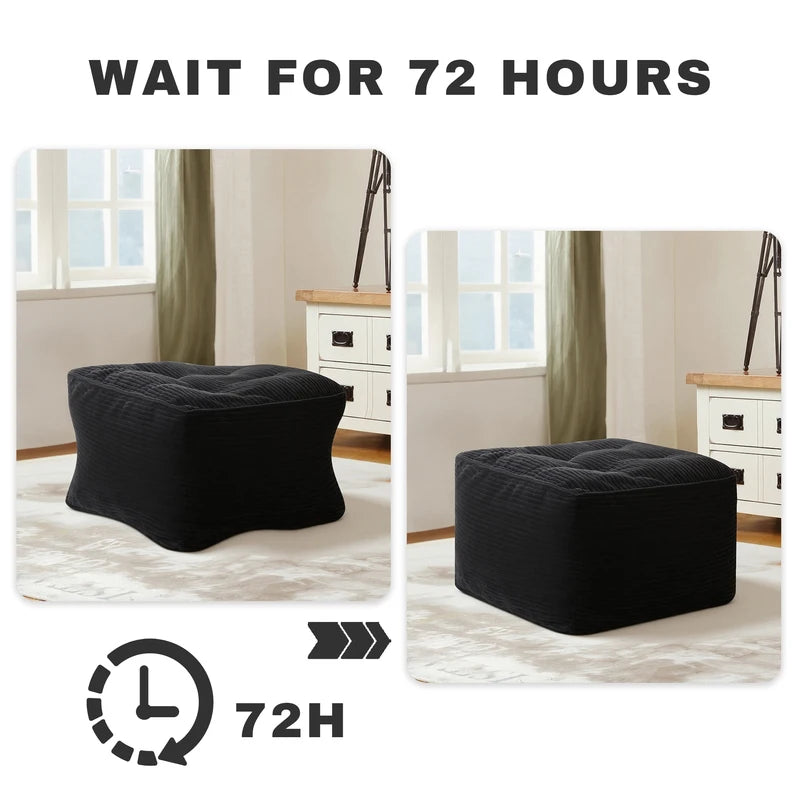 Black Corduroy Square Ottoman Footstool - Tufted Upholstered Footrest for Living Room & Bedroom