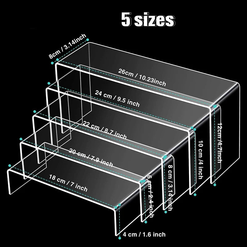 Acrylic Display Stand Shelf Rectangular Clear Risers for Decor, Cake, Collectibles