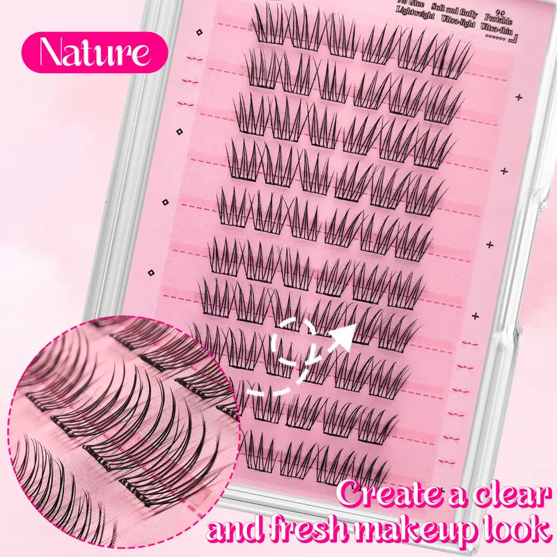 60 Clusters of Natural Cross & Voluminous False Eyelashes - Segmented & Glue-Free