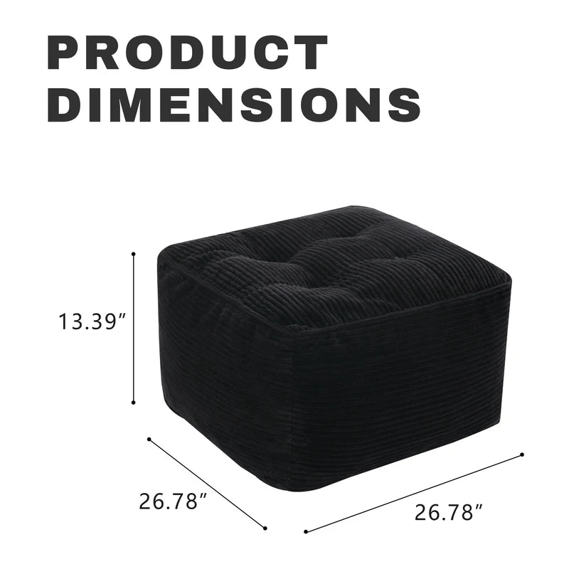 Black Corduroy Square Ottoman Footstool - Tufted Upholstered Footrest for Living Room & Bedroom