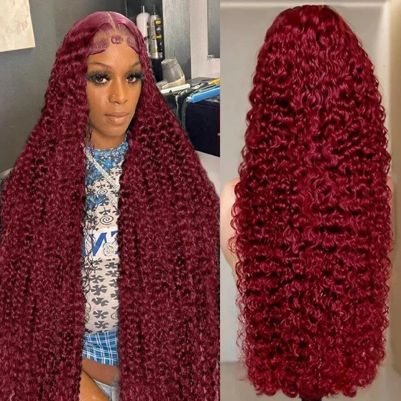 Deep Wave 13x4 HD Lace Front Human Hair Wig - Burgundy 28-34 Inches