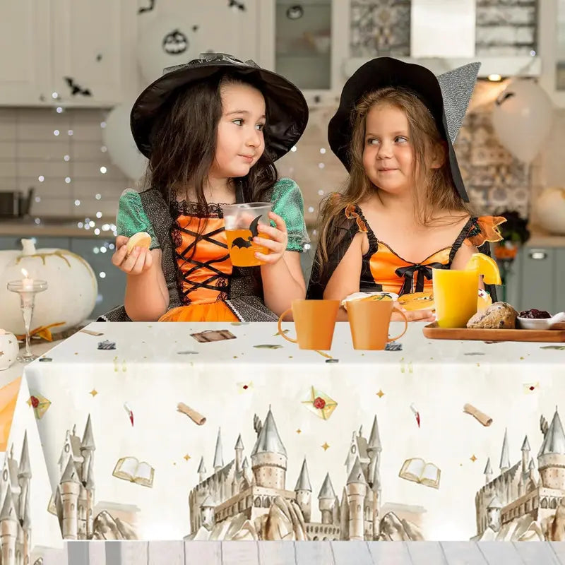 Wizard School Plastic Tablecloth for Magic Themed Birthday Parties - Waterproof & Disposable