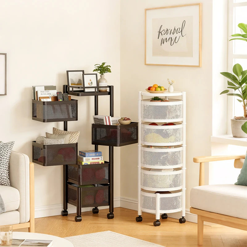Multi-Functional Rotating Storage Rack - Mobile Floor Shelving for Kitchen and Home