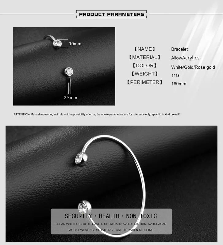 Trendy Titanium Stainless Steel Open Bangle Bracelets for Women Girls - Gold Plated Cubic Zirconia Cuff Jewelry