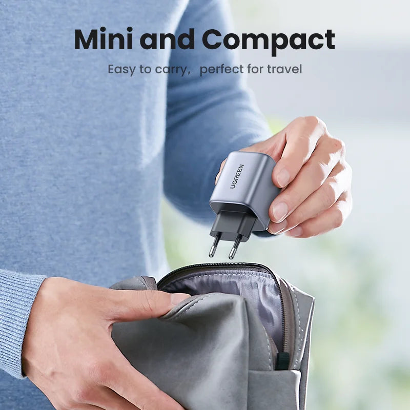 35W GaN USB-C & USB-A Fast Charger for iPhone, Samsung, Xiaomi, iPad Pro - Compact Travel Power Adapter
