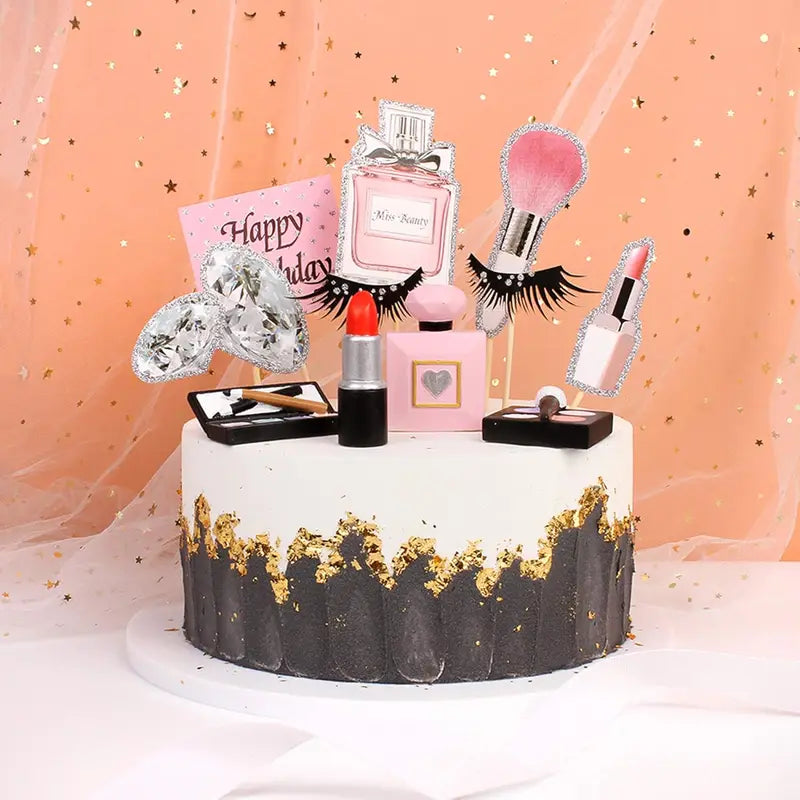 4 Pack Makeup Cake Toppers Resin Cosmetics Lipstick Perfume Bottle Decorations for Birthday Party