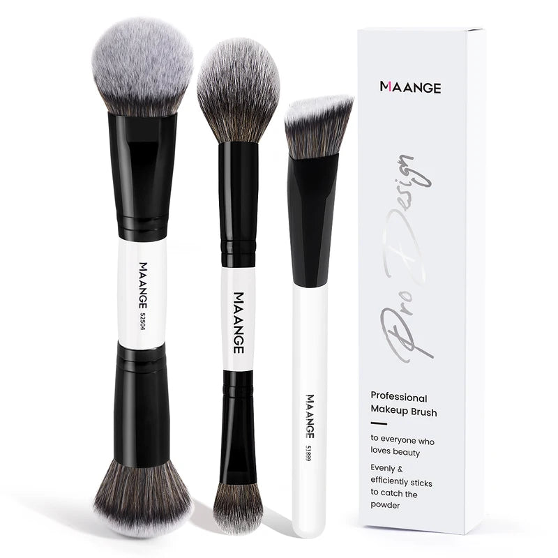 3-Piece Synthetic Makeup Brush Set for Foundation, Concealer & Powder