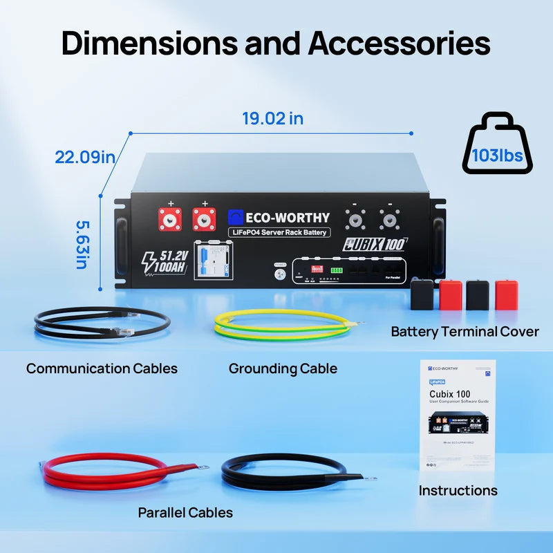 48V 100Ah LiFePO4 Lithium Battery with Bluetooth for Home & Server Rack