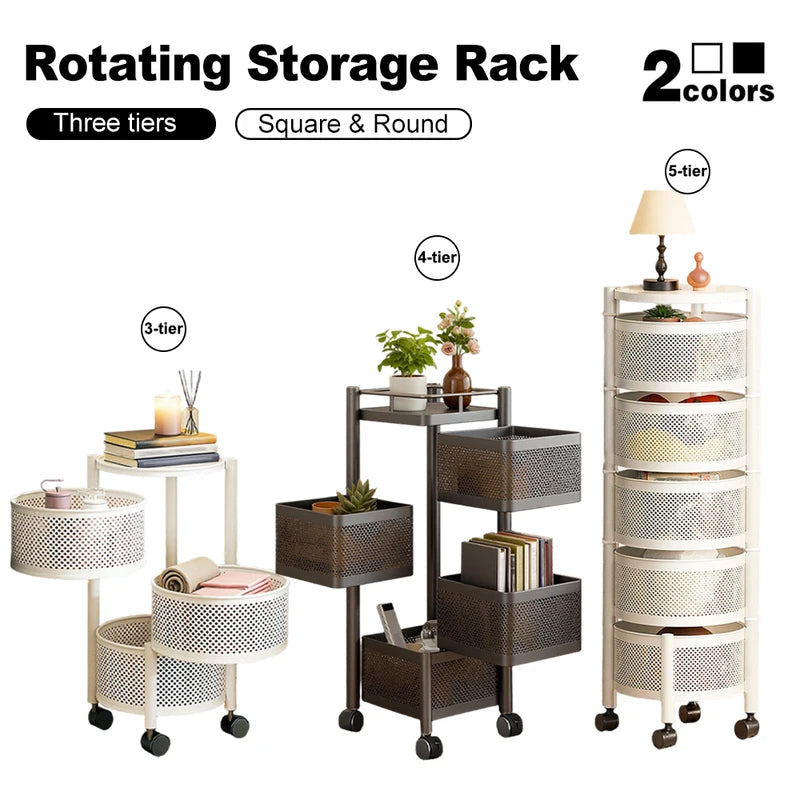 Multi-Functional Rotating Storage Rack - Mobile Floor Shelving for Kitchen and Home