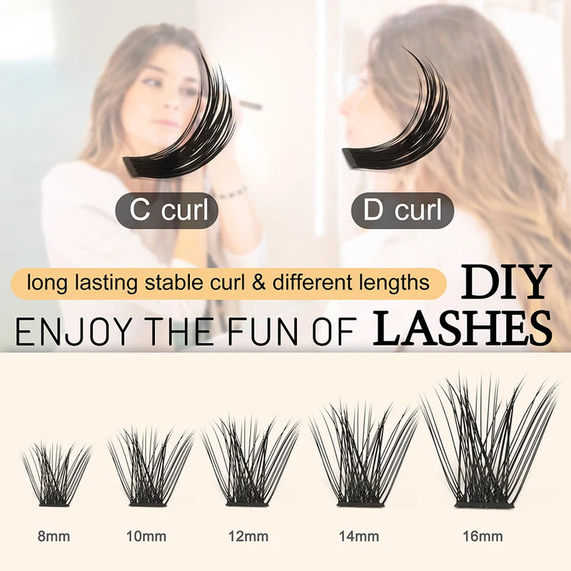 DIY Cluster Eyelash Extensions 144 Pcs Segmented False Lashes C/D Curl