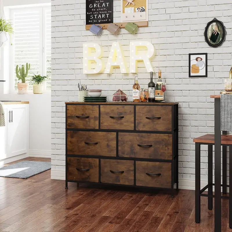 8 Drawer Bedroom Dresser - Wide Storage Chest with Wood Top