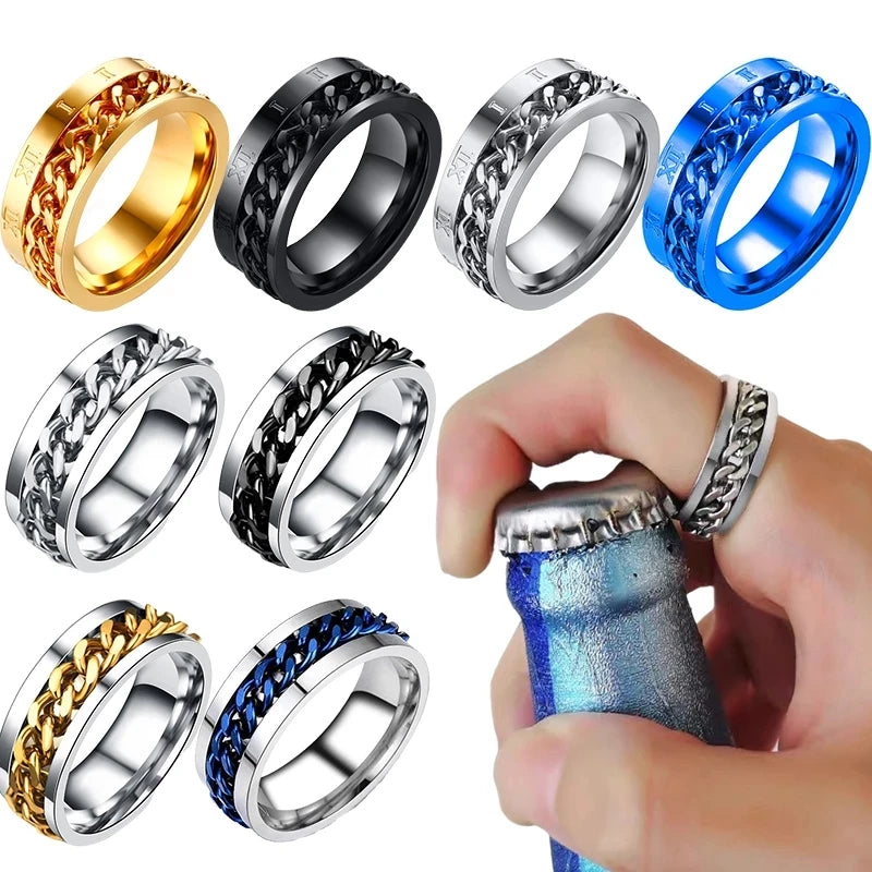 Anti Stress Rotate Freely Chain Ring for Men Stainless Steel Relaxing Fidget Ring