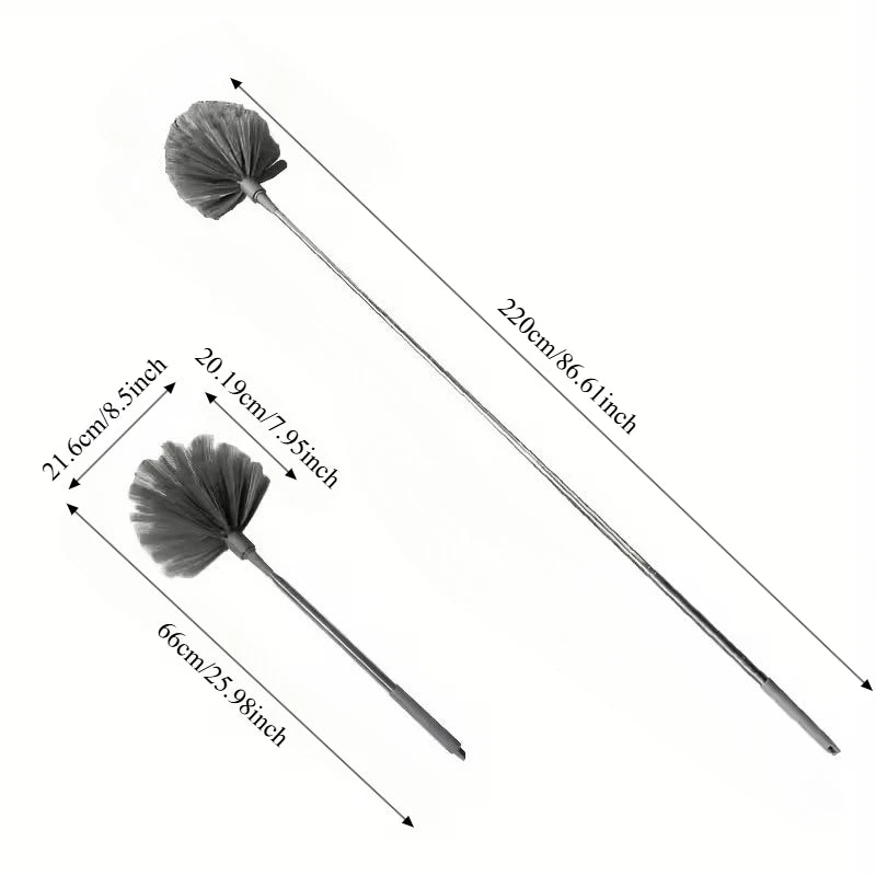 Adjustable Length Spider Web Ceiling Cleaner Heavy-Duty Metal Broom Multi-Surface Dusting Tool