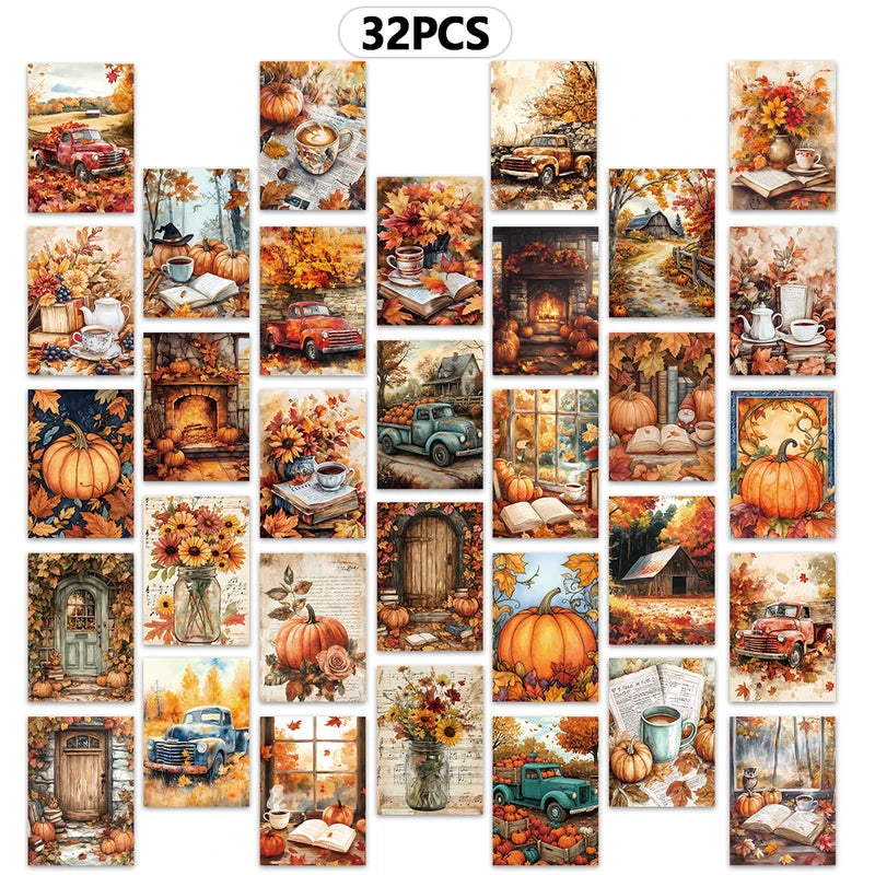 Autumn Fairy Tale Postcards Set of 32 - Harvest Season Greeting & DIY Cards