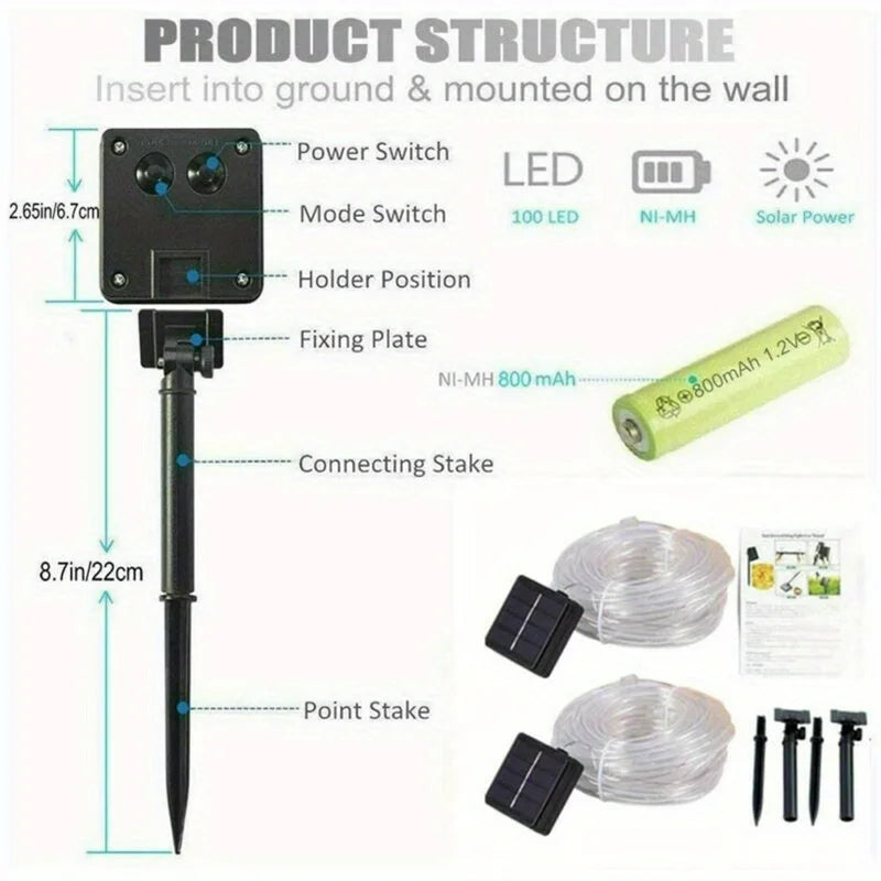 LED Solar String Lights Waterproof Rope Lamp for Outdoor Holiday Decor