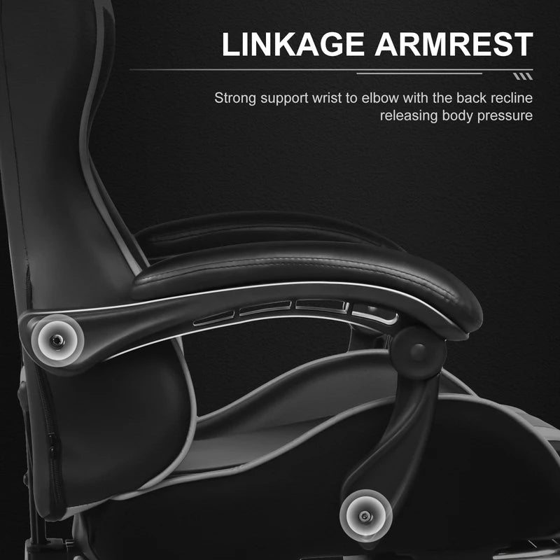 Gaming Chair with Footrest, Lumbar Support, Adjustable Height & Swivel Seat