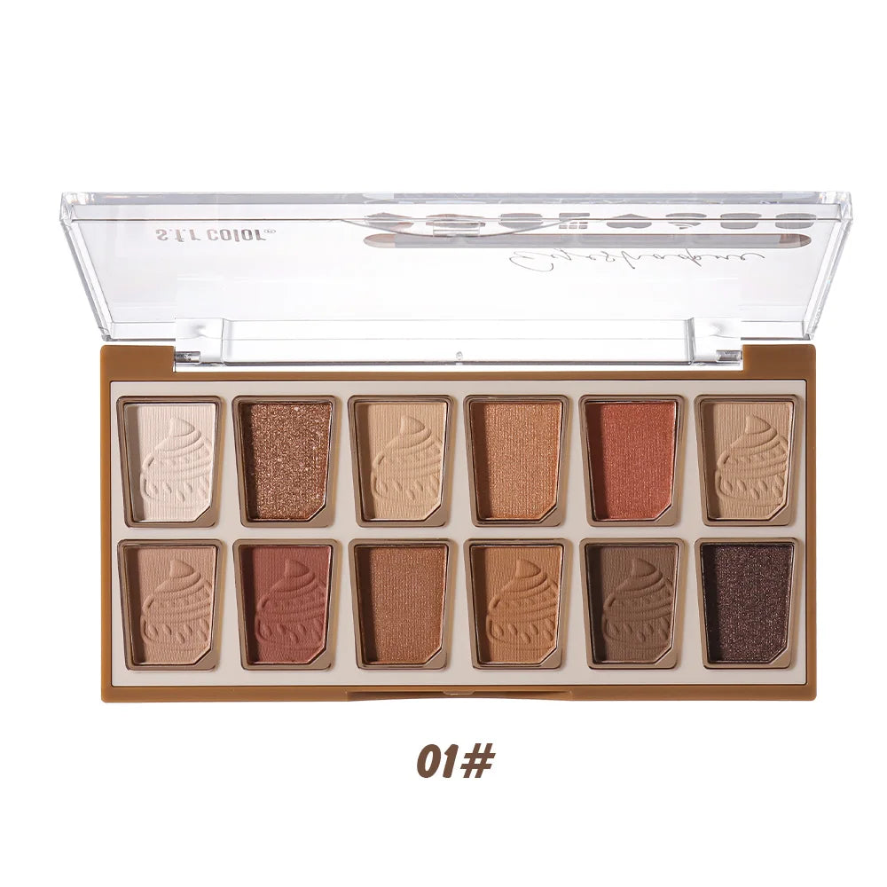 12 Colors Eyeshadow Palette Matte & Shimmer Creamy Powder with Dessert Embossed Pattern, Long Lasting Waterproof Makeup for Daily & Party Looks
